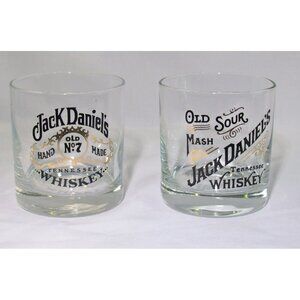 Jack Daniels Old No 7 & Old Sour Mash Pair of Whiskey Tumbler Bar Glasses